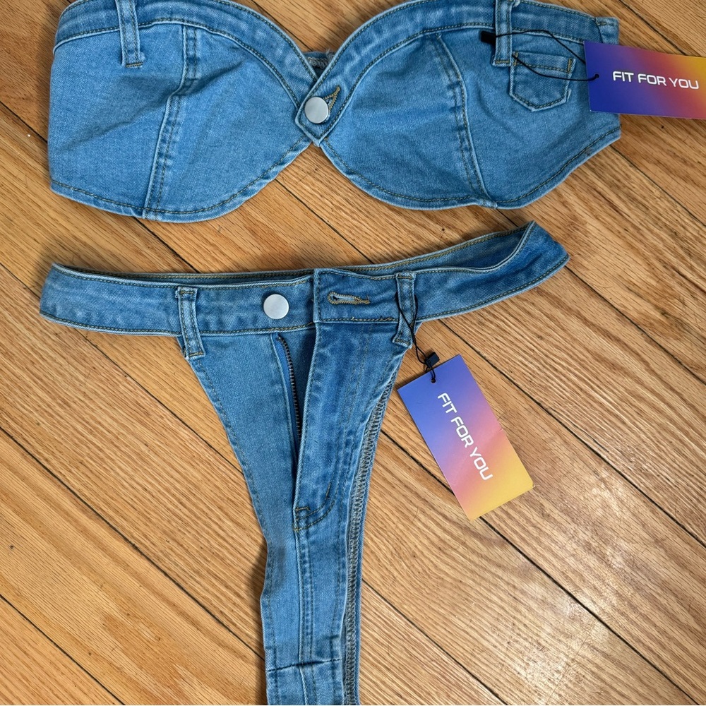 Denim thong bikini